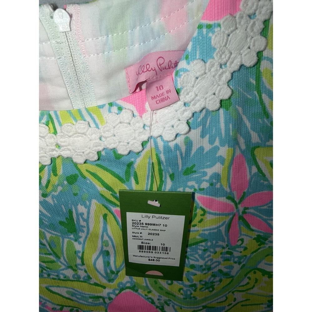 Lilly Pulitzer Girls Coconut Jungle Shift Dress Sleeveless Floral Pink Green 10 - Picture 3 of 4